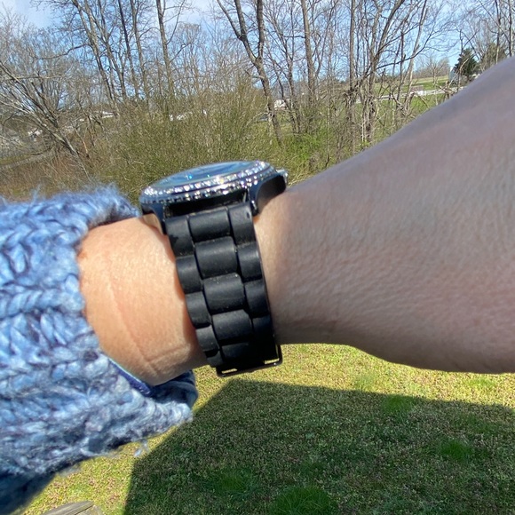 Geneva Platinum women’s watch black rubber band with crystal accents - Picture 11 of 13